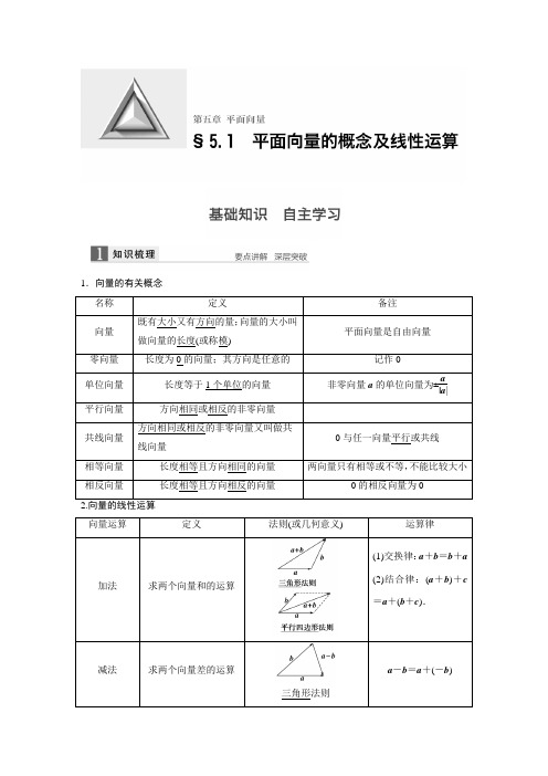 高一平面向量知识点+例题+练习 含答案