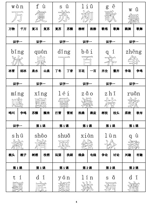 最新人教版一年级语文下册生字卡片