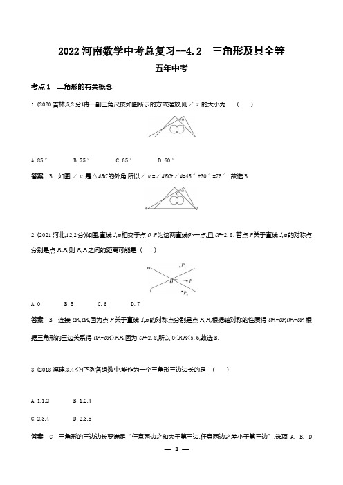 2022河南数学中考总复习--三角形及其全等(试题、含解析)