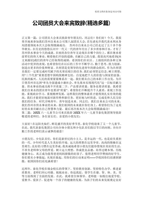 公司团员大会来宾致辞(精选多篇)