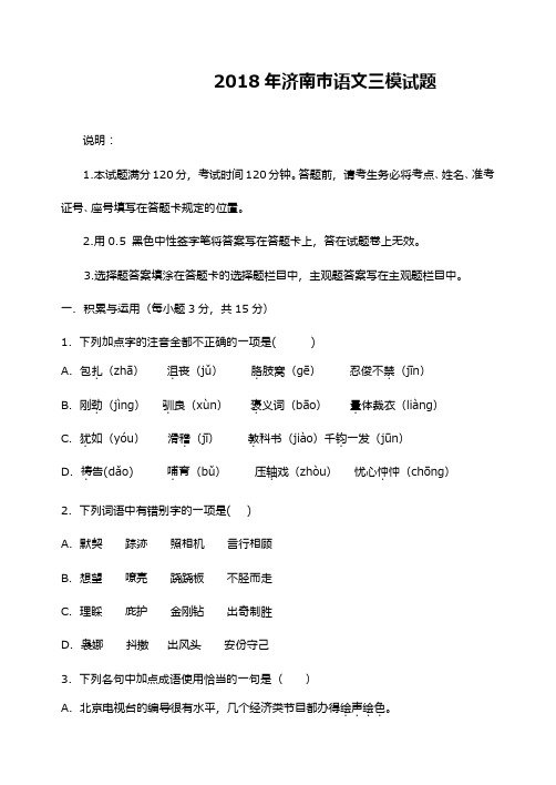 最新2018—2019年山东省济南市中考语文第三次模拟试题及答案解析二