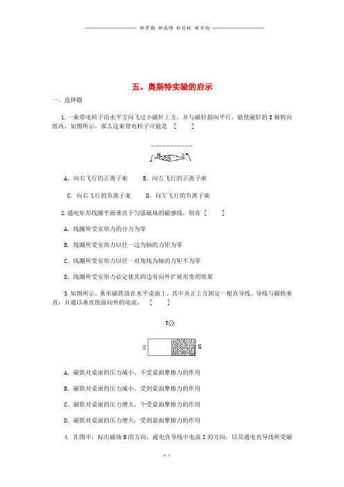 高中物理第1章电与磁第5节奥斯特实验的启示1课时作业粤教版选修1_9(1)