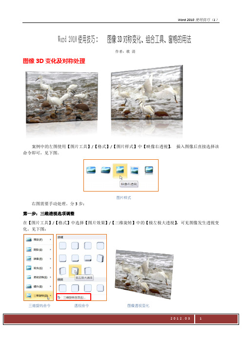 Word 2010 图像3D处理和组合、窗格的使用技巧