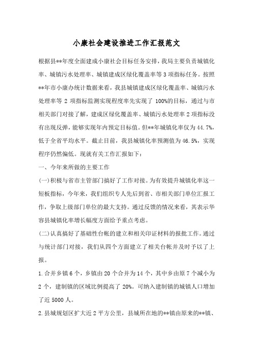 小康社会建设推进工作汇报范文