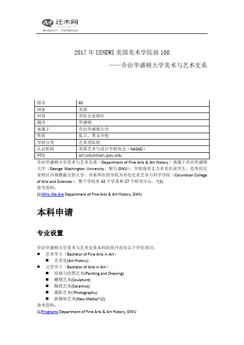 2017年USNEWS美国美术学院前100—乔治华盛顿大学美术与艺术史系