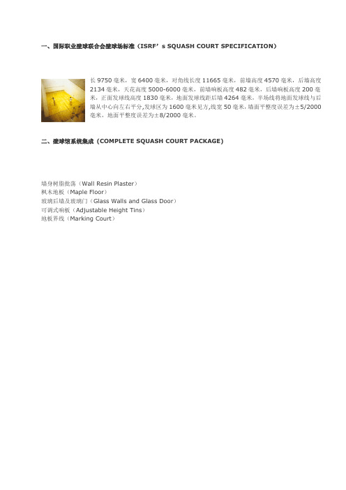 职业壁球场标准
