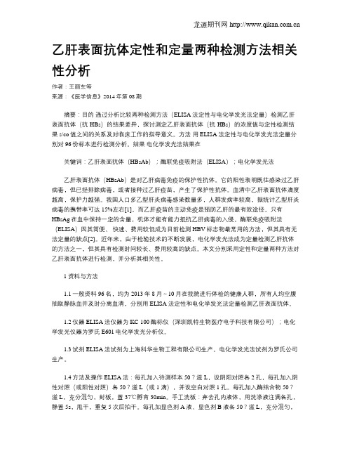 乙肝表面抗体定性和定量两种检测方法相关性分析
