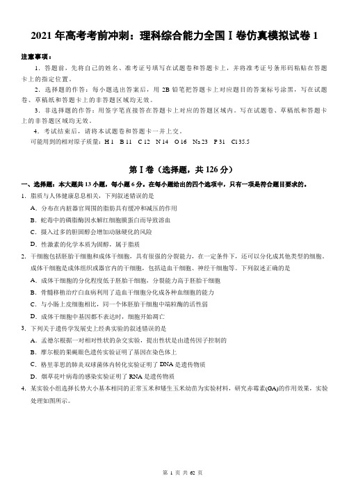 2021年高考考前冲刺：理科综合能力全国Ⅰ卷仿真模拟试卷 2套 (word版 含答案)