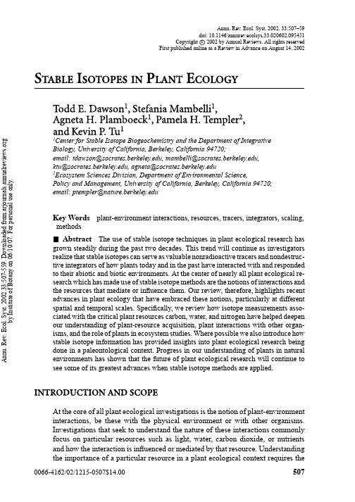 Stable isotopes in plant ecology