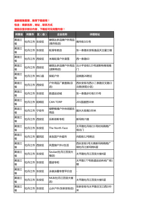 新版黑龙江省牡丹江市户外用品企业公司商家户名录单联系方式地址大全51家