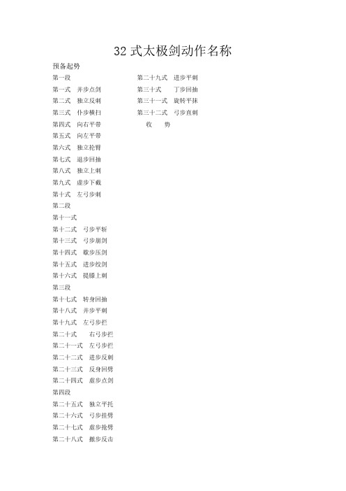 32式太极剑动作名称