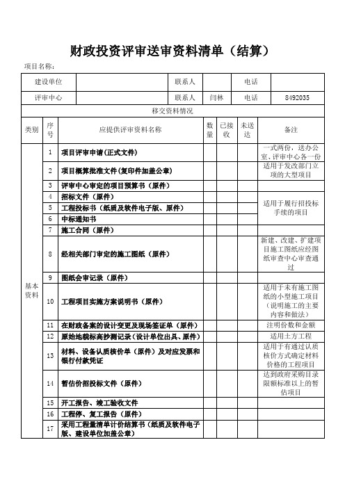 财政投资评审送审资料清单(结算)