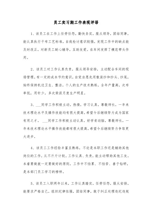 员工实习期工作表现评语(四篇)