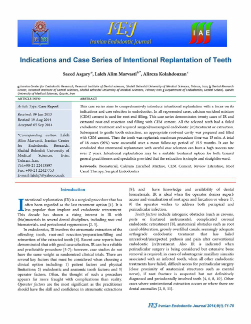 意向性再植术Indications and case series of intentional re