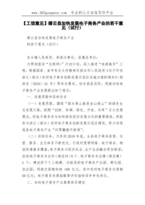 【工信意见】缙云县加快发展电子商务产业的若干意见(试行)