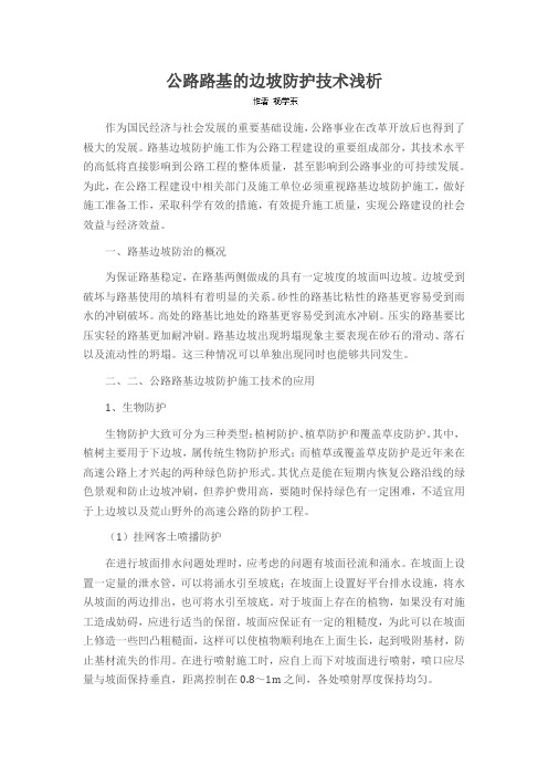 公路路基的边坡防护技术浅析