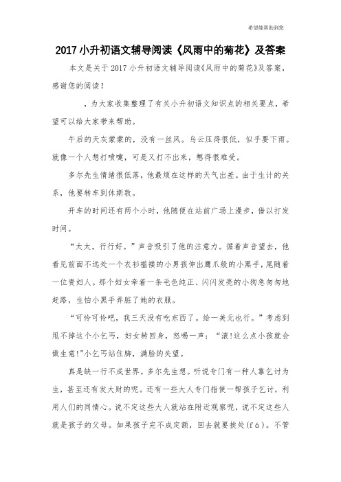 2017小升初语文辅导阅读《风雨中的菊花》及答案
