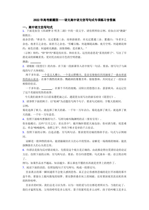 2022年高考新题型——语文高中语文仿写句式专项练习含答案