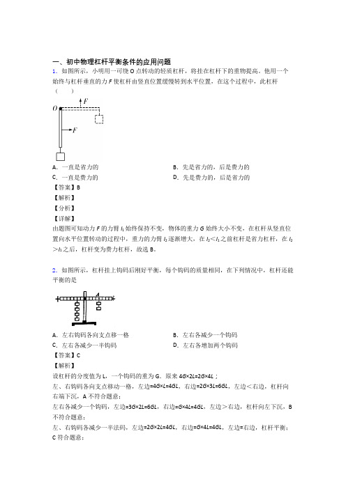 2020-2021中考物理杠杆平衡条件的应用问题(大题培优易错试卷)含答案