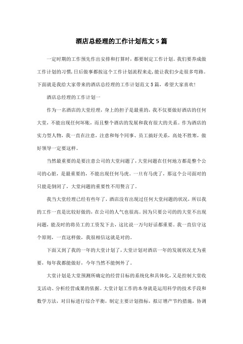 酒店总经理的工作计划范文5篇