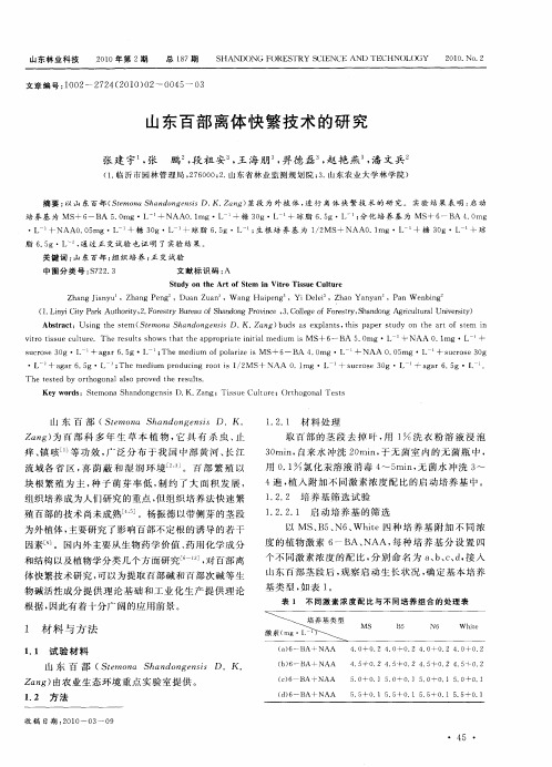 山东百部离体快繁技术的研究