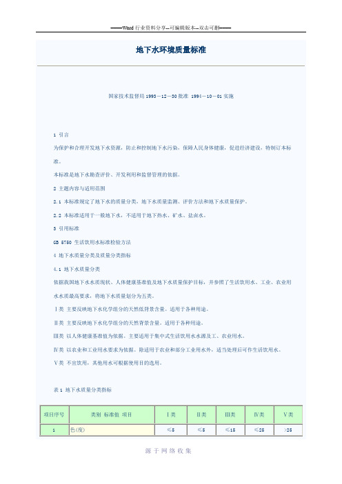 地下水环境质量标准