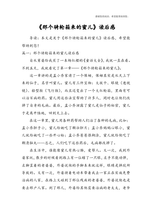 《那个骑轮箱来的蜜儿》读后感