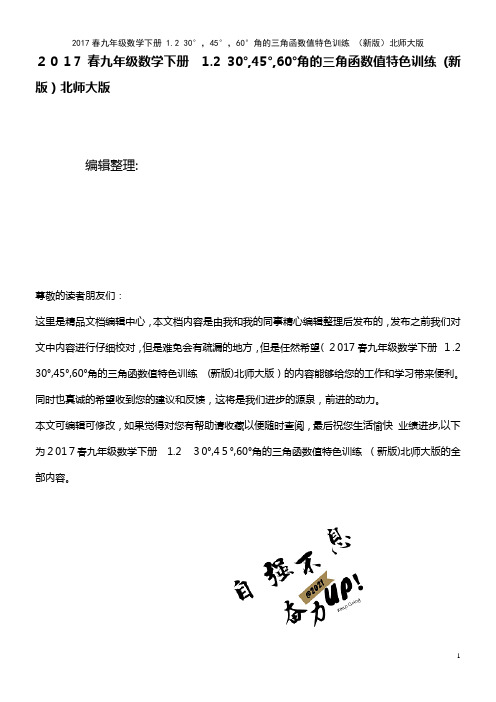 九年级数学下册 1.2 30°,45°,60°角的三角函数值特色训练 北师大版(2021学年)