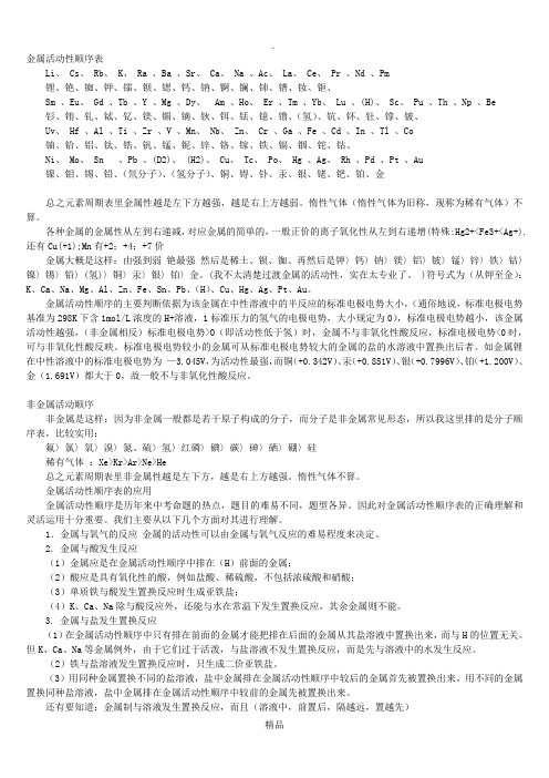 金属及非金属活动性顺序表
