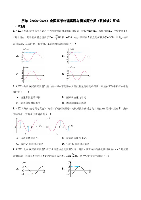 历年(2020-2024)全国高考物理真题与模拟题分类(机械波)汇编(附答案)