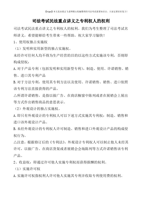 司法考试民法重点讲义之专利权人的权利