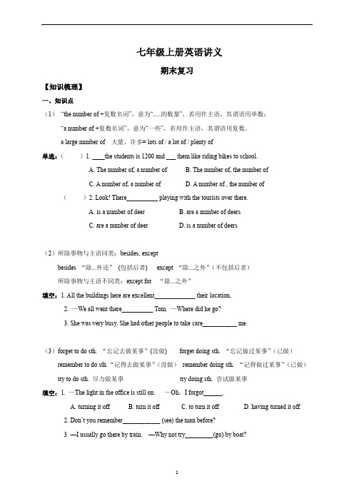 牛津深圳版 7年级英语上册期末复习语法学案