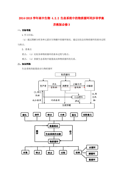 高中生物 4.2.2 生态系统中的物质循环同步导学案 苏教版必修3