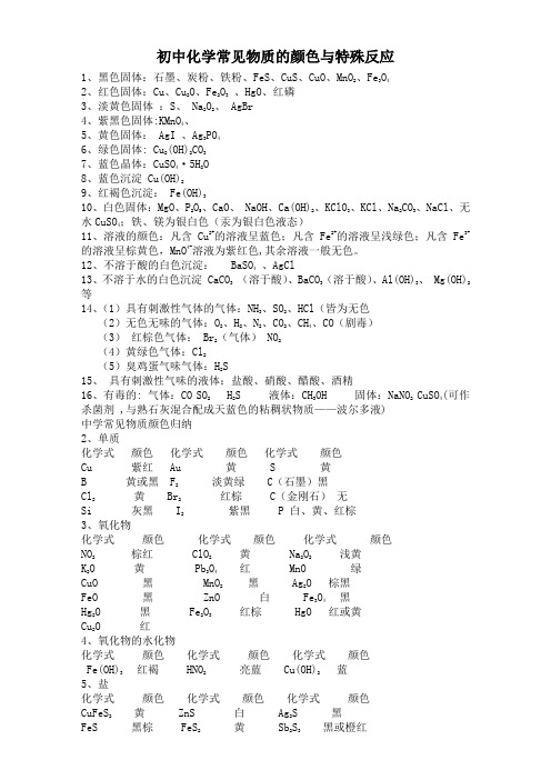 初中化学常见物质的颜色与特殊反应