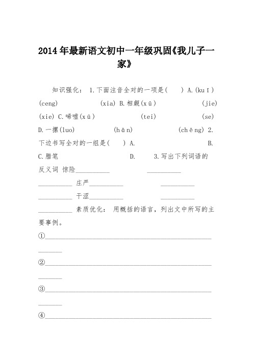 2014年最新语文初中一年级巩固《我儿子一家》