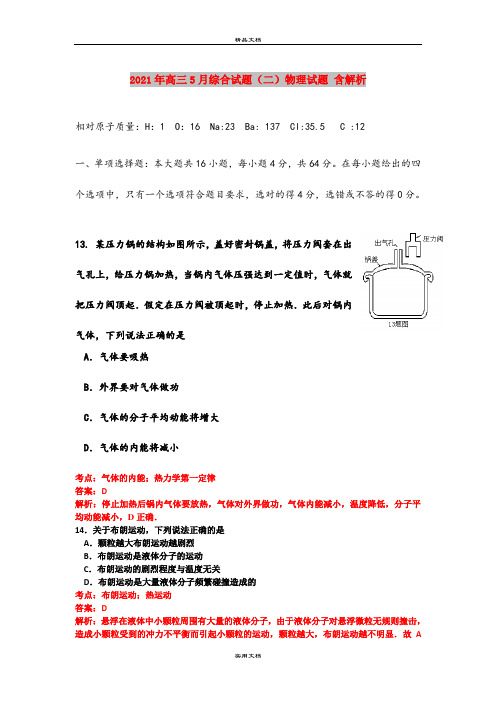 2021年高三5月综合试题(二)物理试题 含解析