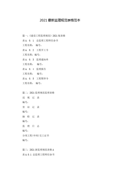 2021最新监理规范表格范本