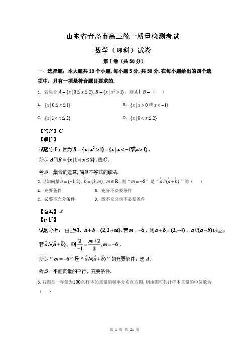 【解析版】【2014青岛市一模】山东省青岛市2014届高三3月统一质量检测 数学(理) Word版含解析