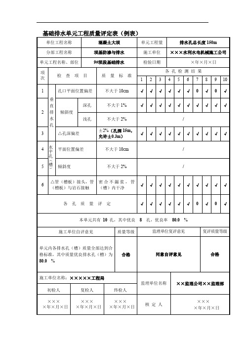 基础排水单元工程质量评定表
