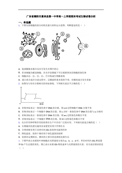 广东省揭阳市惠来县第一中学高一上学期期末考试生物试卷分析