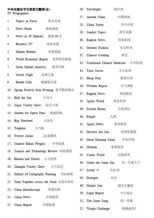 中央电视台节目表英文翻译(全)