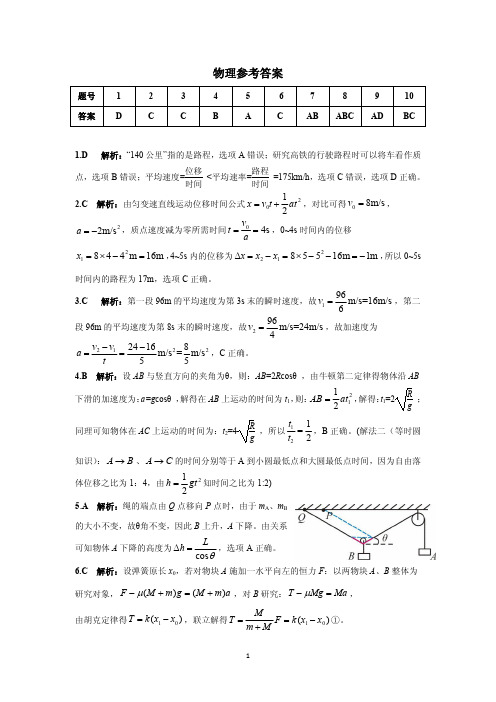 陕西省安康市二中2019届高三第二次模拟考试物理答案