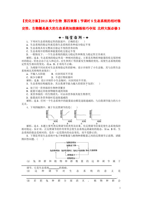 【优化方案】高中生物 第四章第1节课时5生态系统的相对稳定性、生物圈是最大的生态系统知能演练轻巧夺冠 北