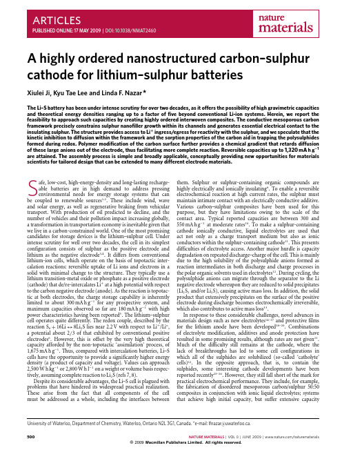 A highly ordered nanostructured carbon–sulphur cathode for lithium–sulphur batteries