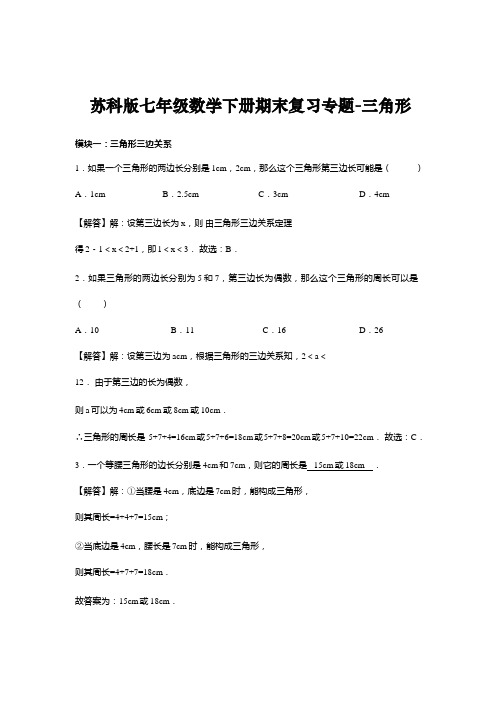 苏科版七年级数学下册期末复习专题-三角形