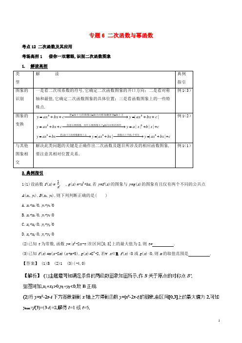 2018年高考数学第二章函数概念与基本初等函数专题6二次函数与幂函数考场高招大全