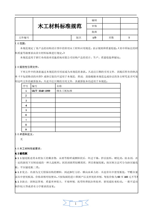 木工材料标准规范
