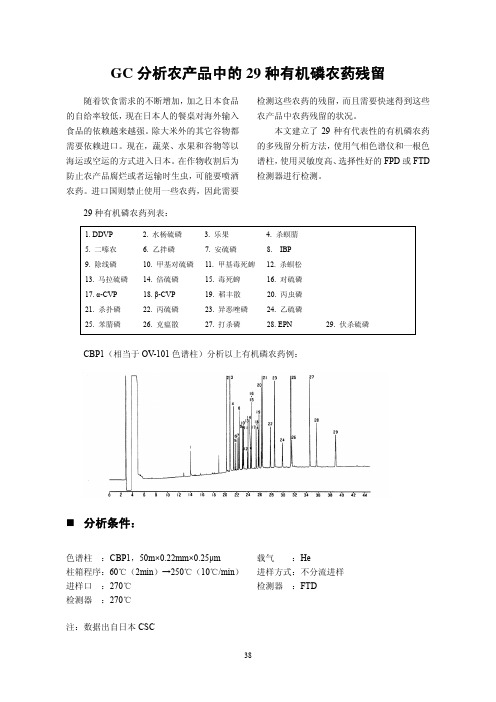 GC 分析农产品中的29 种有机磷农药残留
