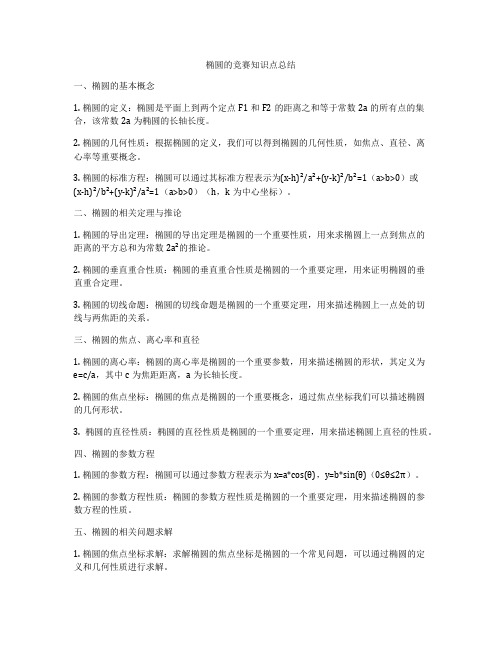 椭圆的竞赛知识点总结