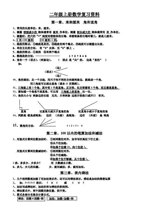 人教版小学二年级数学上册重难点复习 总结